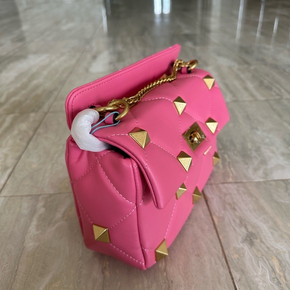 Pink Studded Sheepskin Shoulder Bag - Picture 5 of 6